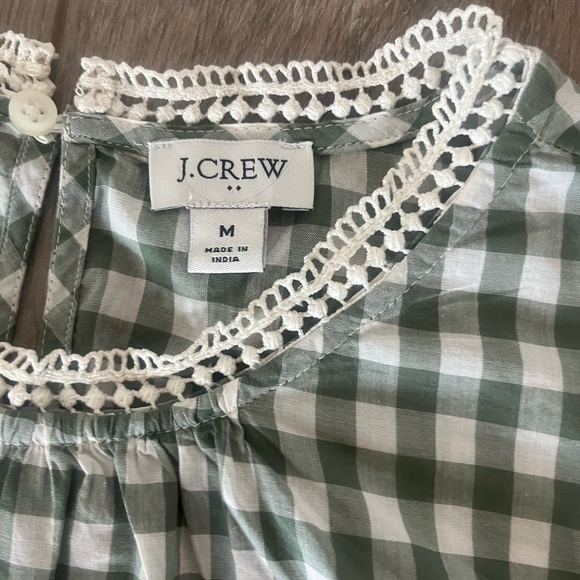 J. Crew Green and White Gingham Blouse with Ruffle Details - Picture 2 of 3